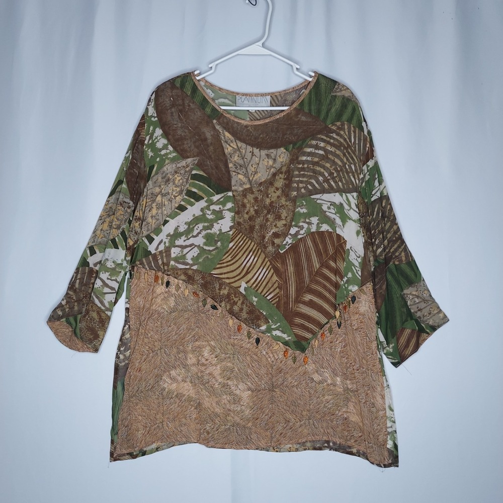Platinum Dorothy Schoelen Top Womens Large Beaded 90s Artsy Overlay Tunic Top